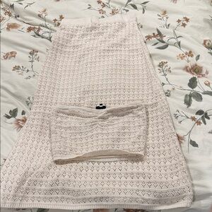 Elegant Cream Lace Cropped Top & Skirt Set